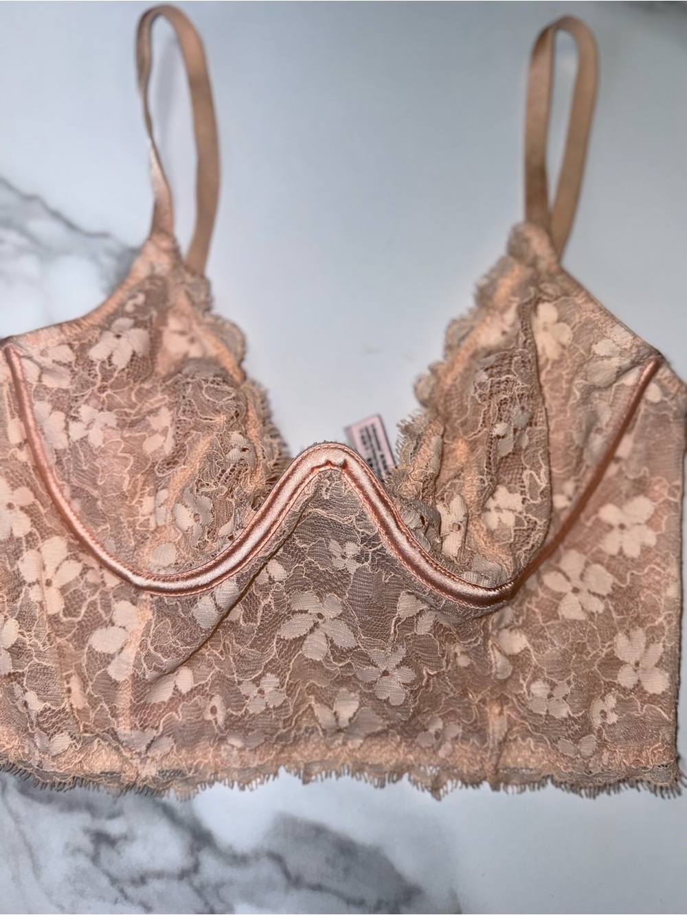 Victoria's Secret (32B) Blush Pink Floral Lace Dream Angels Corset Bra